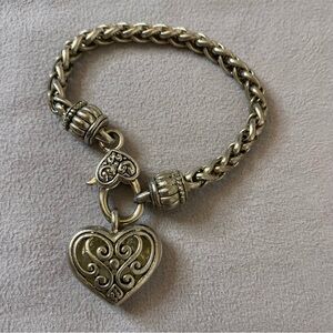 Filigree Heart And Lock Woven Chain Bracelet Lobster Clasp Closure Chunky